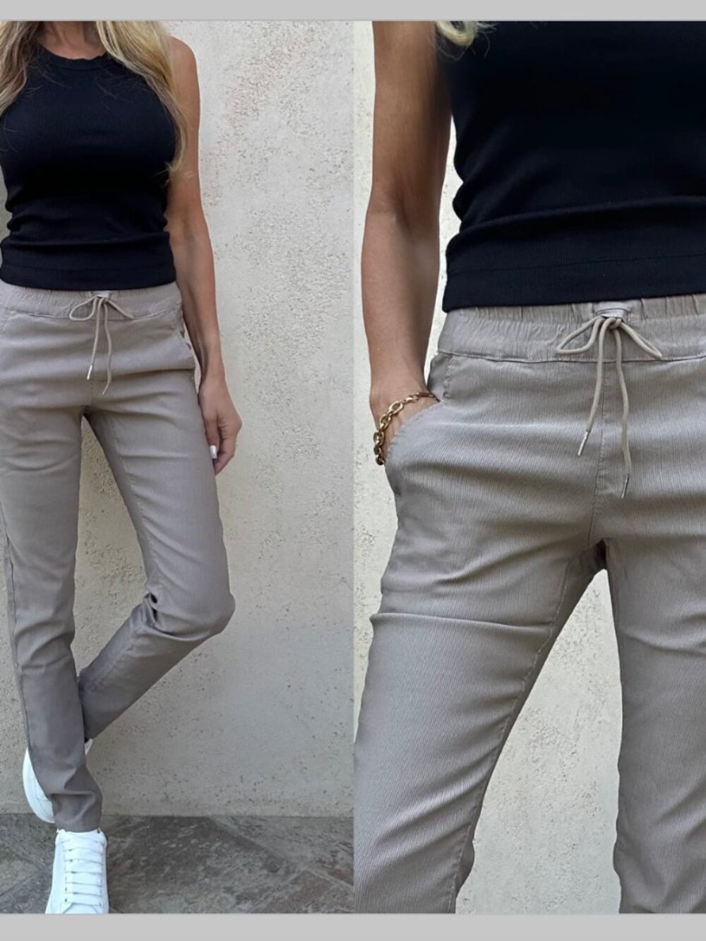 Bevy Flog Shely Drawstring Ribbed Pants Tan Beige Size 27
